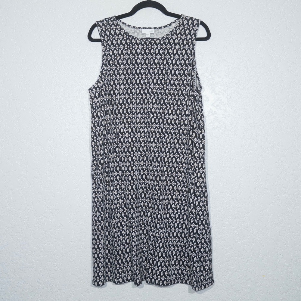 J. Jill Black & White Ikat Printed Shift Midi‎ Dress Size Large